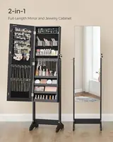 Freestanding jewelry cabinet with full-length mirror. Lockable storage with 2 cosmetic organizers 2