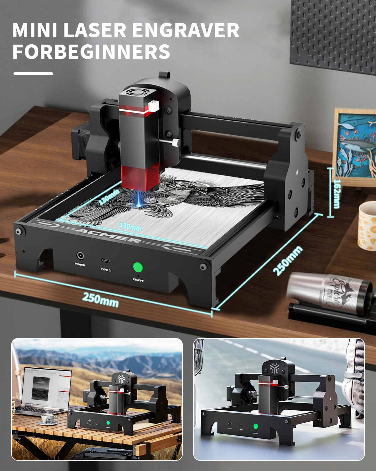 ACMER S1 6.5 ワットポータブルレーザー彫刻機 0.04 ミリメートル高