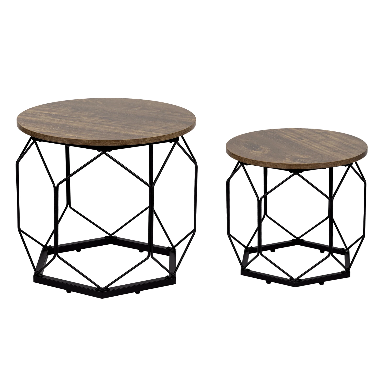 WOLTU 2PCS/SET Nesting Coffee Tables with Round Table Top Black