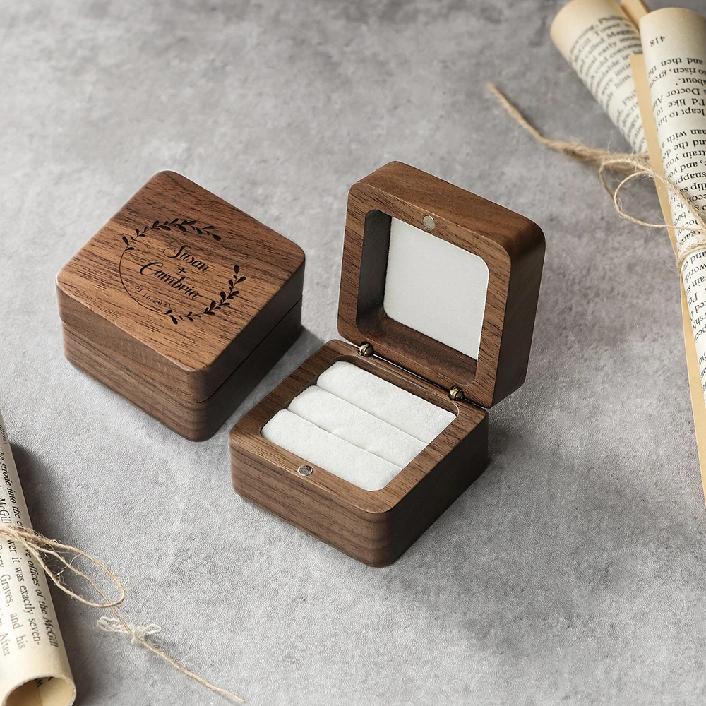 

Personalized Wedding Ring Box, Double Ring Bearer Box, Engagement Ring Box, Anniversary or Wedding Gift, Square Wooden Ring Box