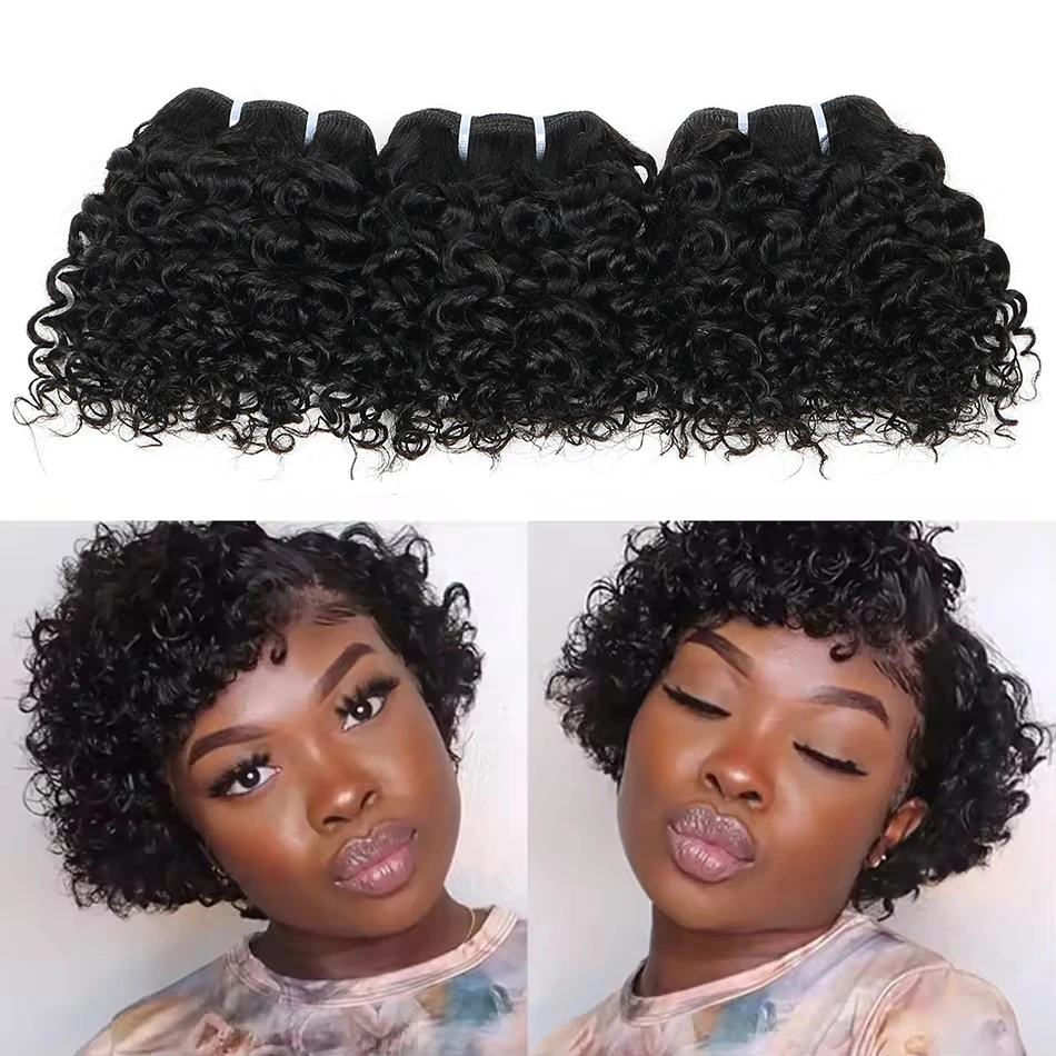 Kinky Curly Hair Bundles Tissage Short Deep Curly Hair Bundles Remy Human Extensions Natural Black Brazilian