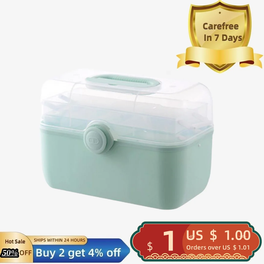 

Emergency Kit Box Non-slip Carrying Handle Transparent Visible Large Capacity Container Multi-layer Medical Organizer Family Fir