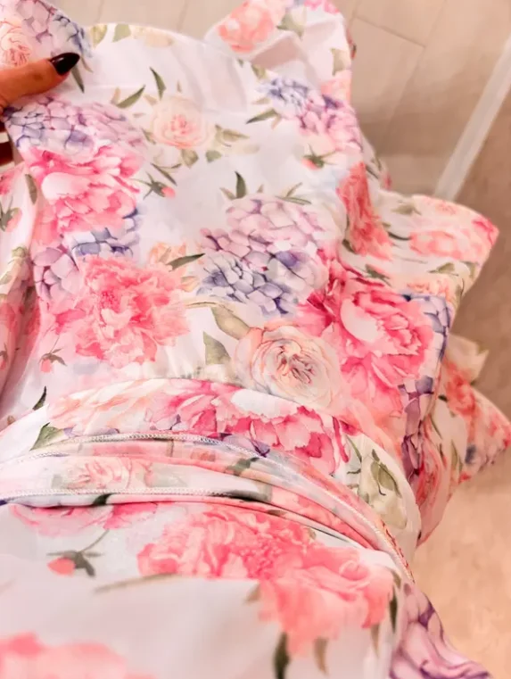 Chic Floral Printed Mini Dress Backless Sleeveless Hem Stacking Dresses photo review