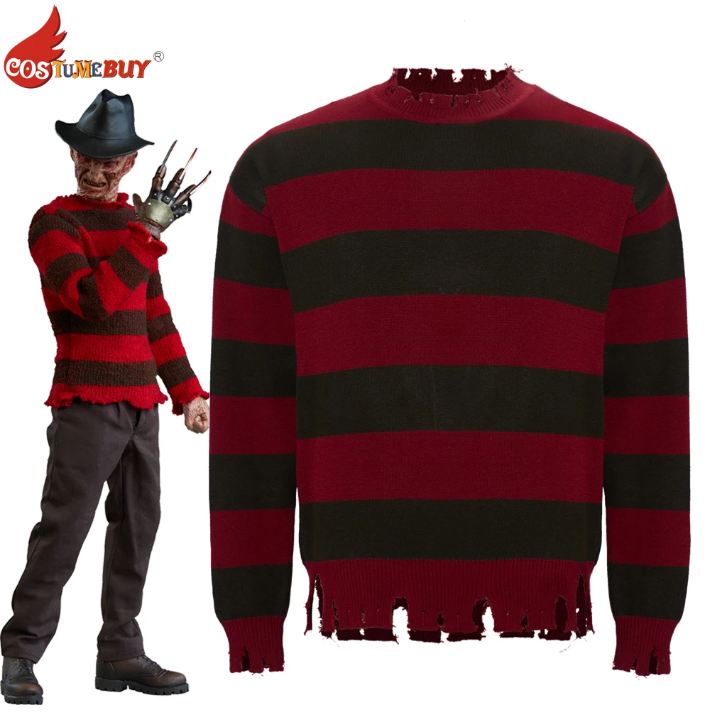 

Nightmare Street Movie Freddy Cosplay Krueger Costume Striped Red Knit Shirt, Men Women Casual Knitted Sweater Warm Knitwear Top