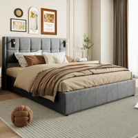 140х200 см, двуспальная кровать с лампой и USB, мягкая кровать, каркас кровати с реечным каркасом, двуспальная кровать для взрослых, молодых людей — изображение 3