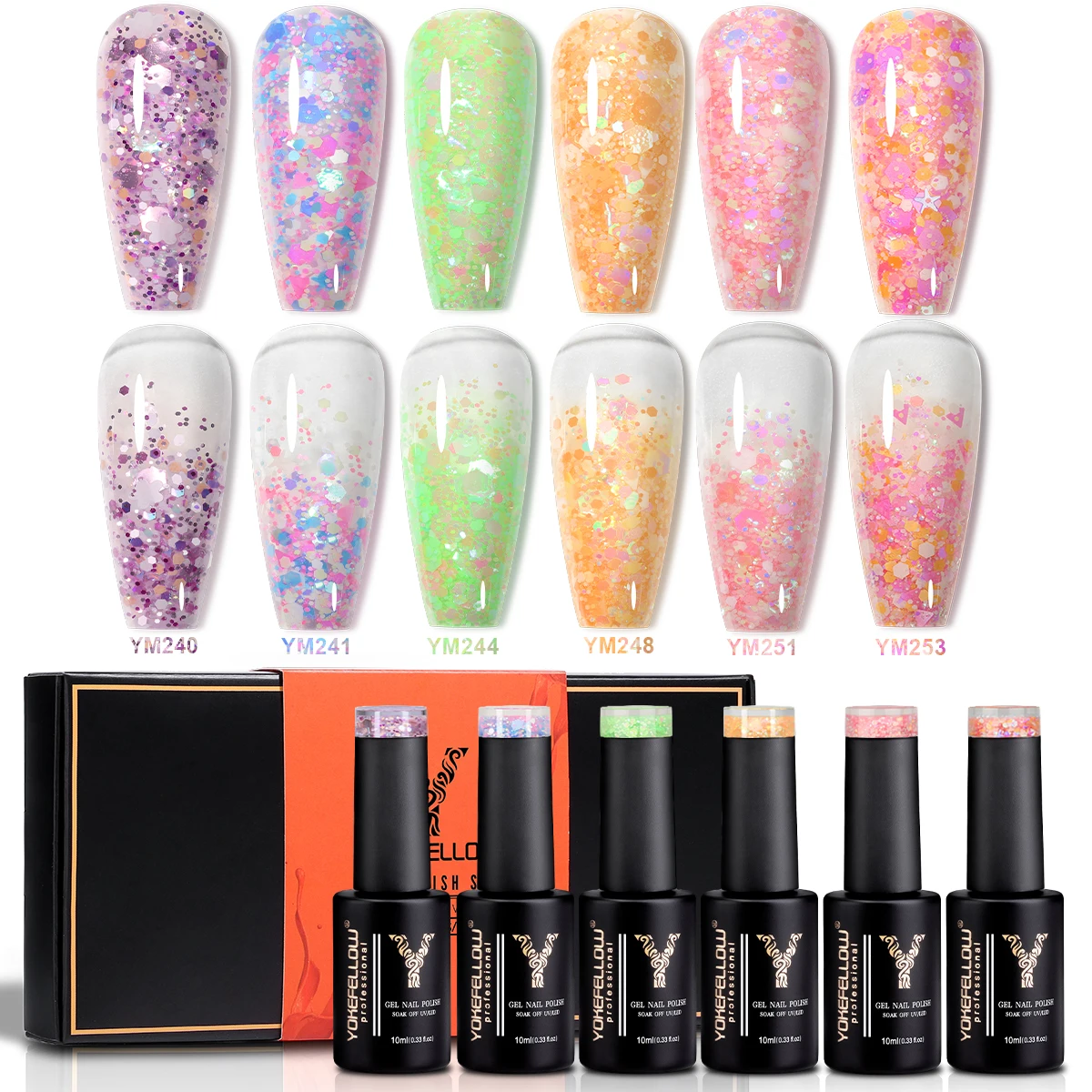 Description Picture 2 of itemYOKEFELLOW 10ml Glitter Gel Nail Polish Y2K Sugar Sparkly Shiny Glitter Sequins Soak Off UV Gel Varnish Colorful DIY Nail Art