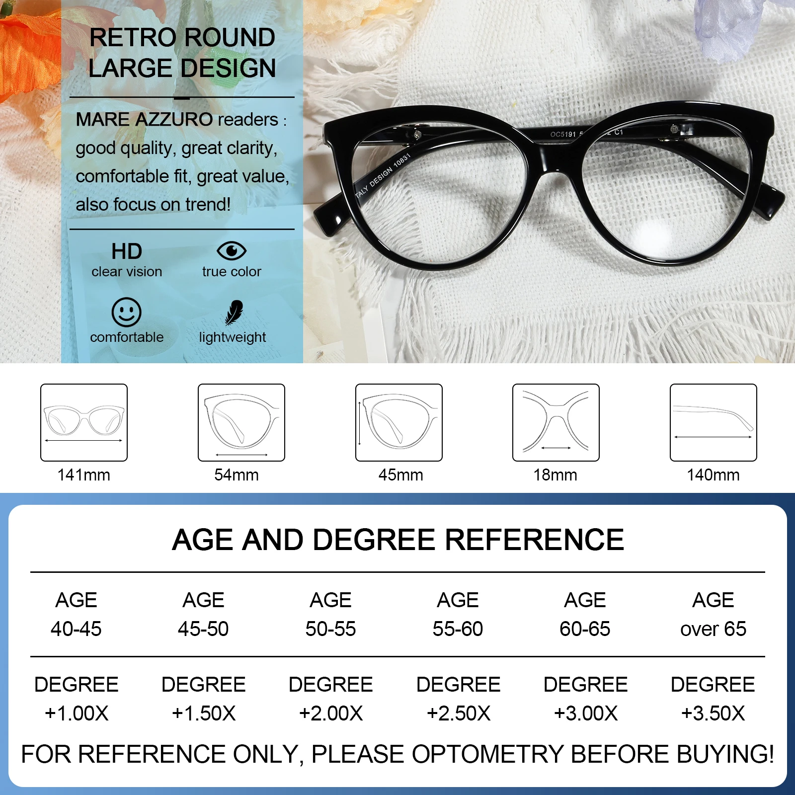 meer. メーア Amazon.com: MARE AZZURO Large Reading Glasses 1.0+ Men