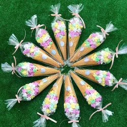 50pcs Cone Candy Bag Transparent Plastic Triangle Ice Cream Cone Candy Popcorn Bag With Kink Gift Bag Trick Or Treat Packaging