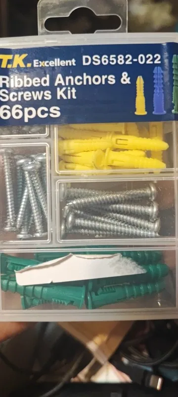 Plastic Self Drilling Ribbed Drywall and Wall Anchors with Screws Kit,66 Piece Wall Plug Anchor Expansion Bolt Pipe Column photo review