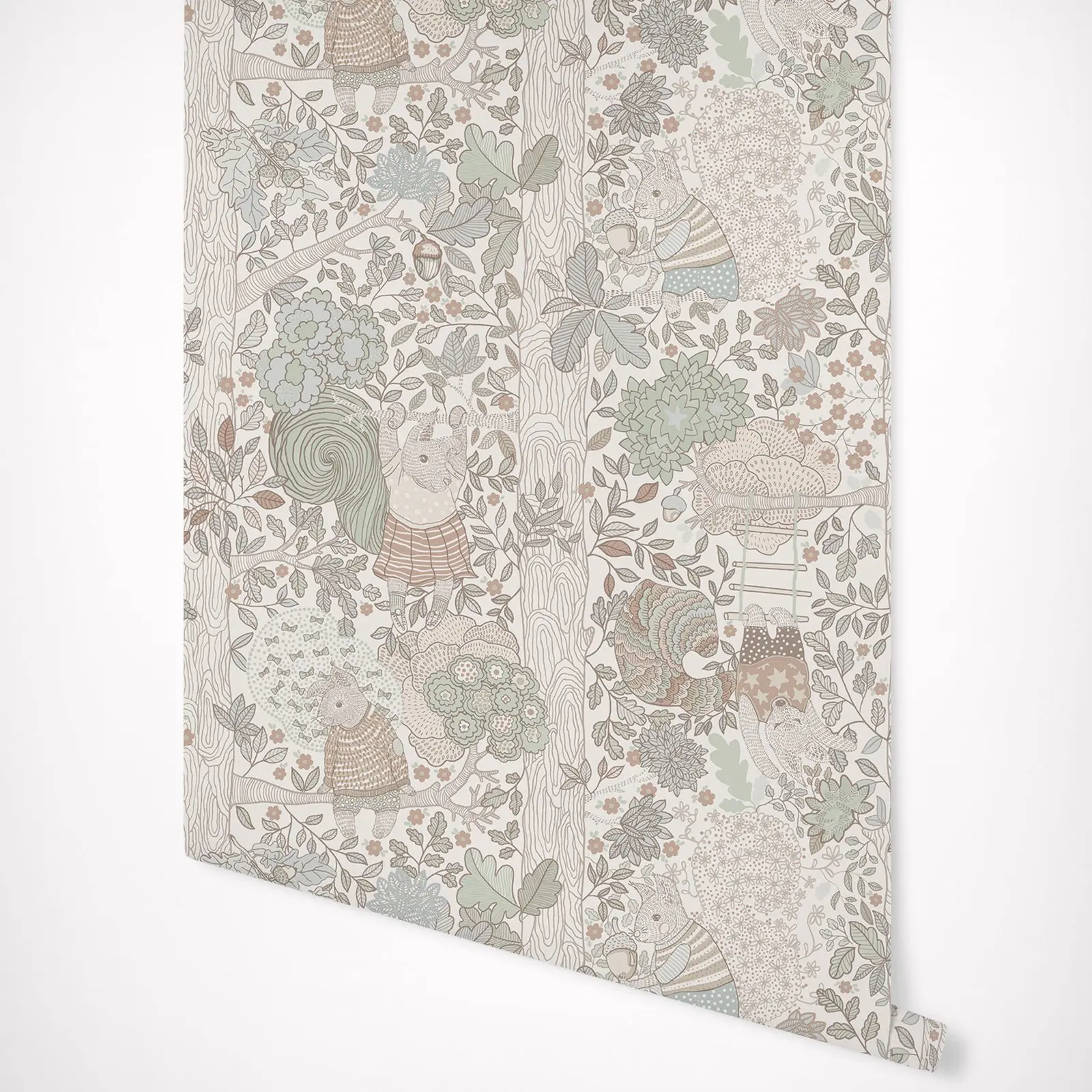 Adesivo de Parede para Crianças Peel And Stick Wallpaper Desenhos Animados Bonitos e Mágicos Papel de Parede da Floresta em Creme Berçário e Crianças