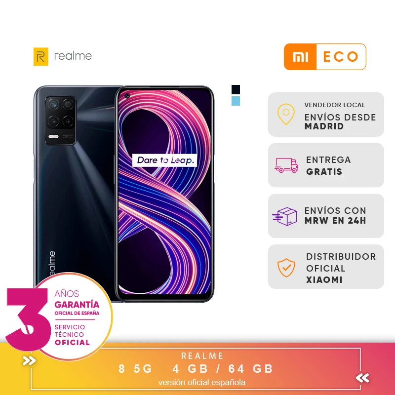 Realme 8 5G Smartphone Nfc 6.5 Schermo Fhd + Tripla Fotocamera Posteriore 48Mp Cpu Mediatek Dimensione 700 5G 5000 Mah Ricarica Rapida 18W Realme Ui 2