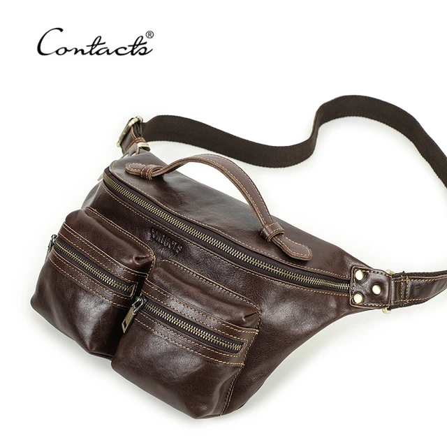 CONTACT'S-Sac de taille en cuir de vachette pour homme, sac banane