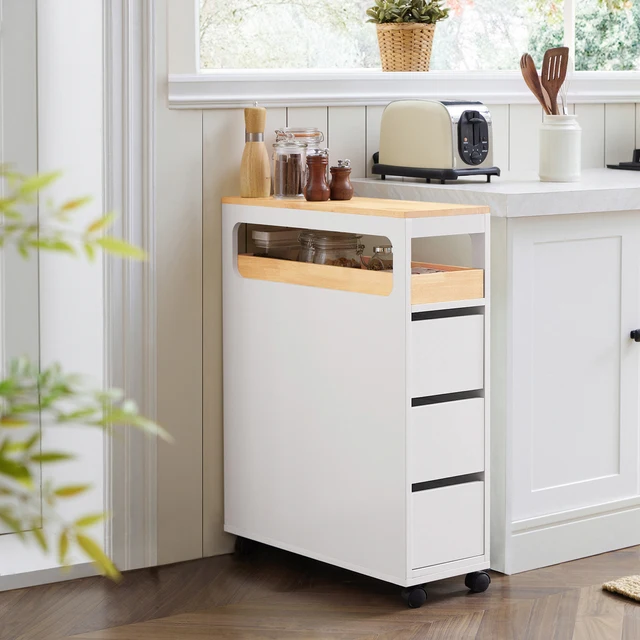 SoBuy BZR54 niche rack con 3 cassetti e 1 vassoio rimovibile da cucina con ripiano per carrello da bagno in rotolo 3
