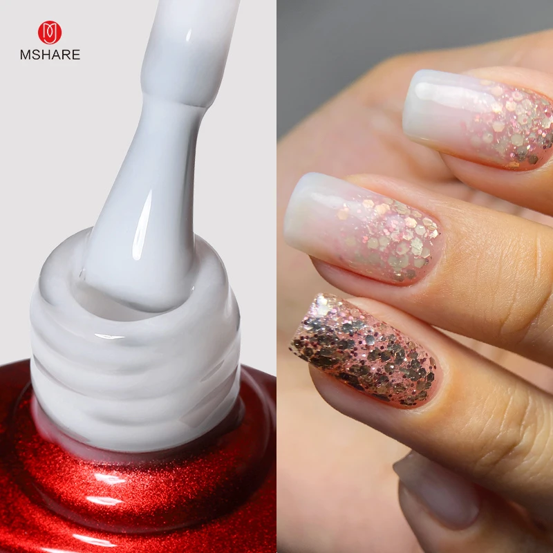 

MSHARE Milky White No Wipe Top Coat UV LED Gel Jelly Color Top Gel Sosk Off Gel Polish Strengthen Semi Permanent Vernis 10/30ml