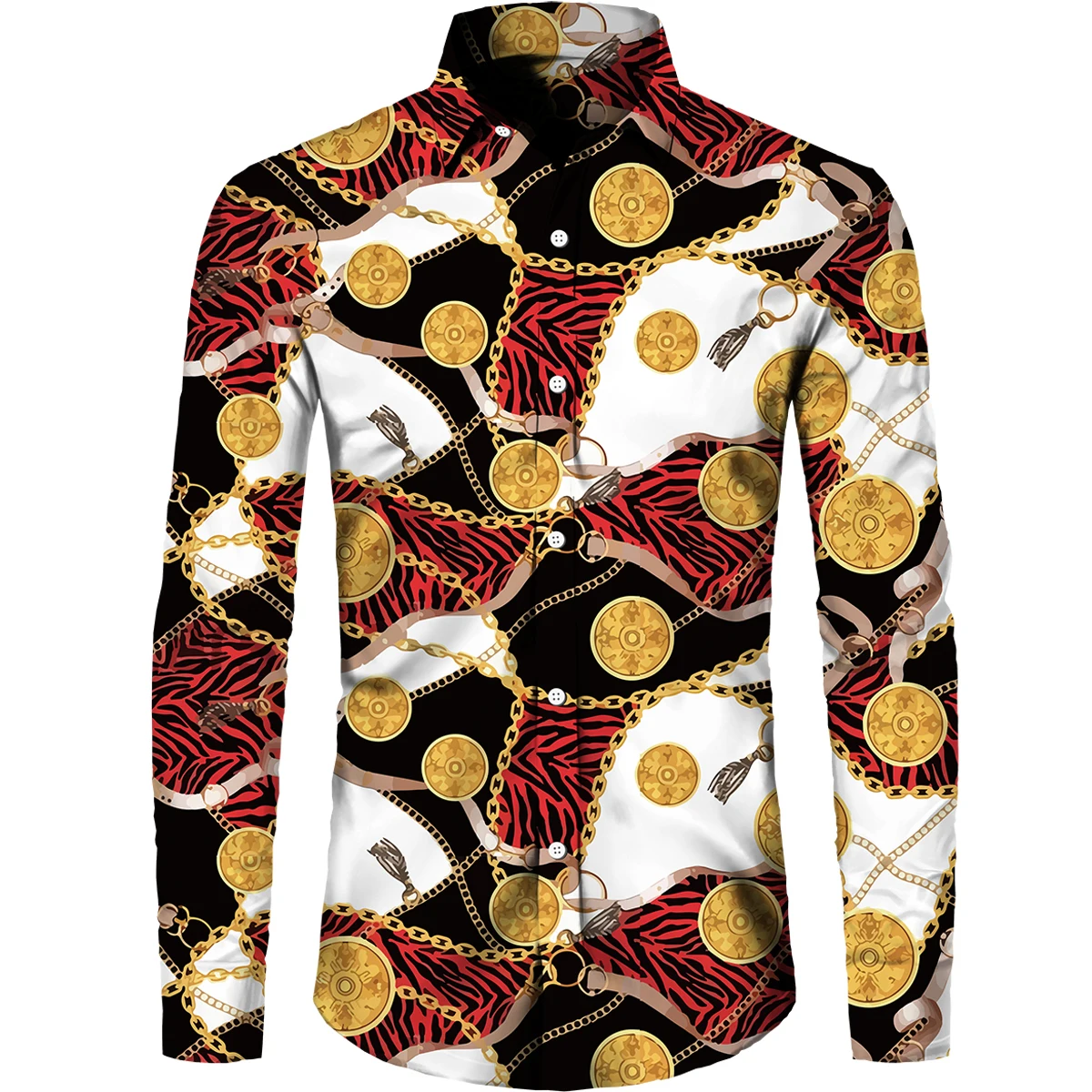 

Men Chic Style Luxury Fashion Long-sleeve Turn Down Collar Printed Shirts Fancy Streetwear Tops Party Daily Beach Button Blouses