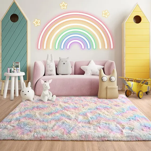 Noahas Alfombras peludas de 4 x 6 para habitación de niños, alfombra  arcoíris para dormitorio de niñas, alfombras rosas para dormitorio,  alfombra
