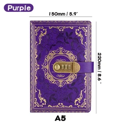 Vintage Digital Password Protected Journal with Lock - A5 Leather Diary (Purple)