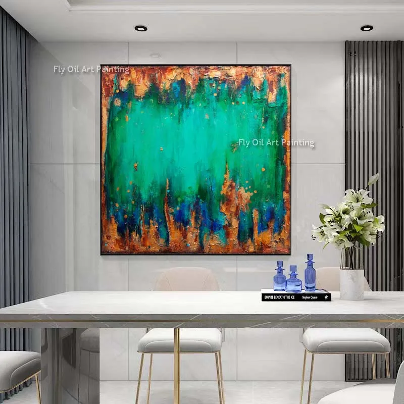 

Large Green And Brown Abstract Oil Painting Original Texture Green Copper Custom Canvas Painting Hand Painted Wall Art Decor