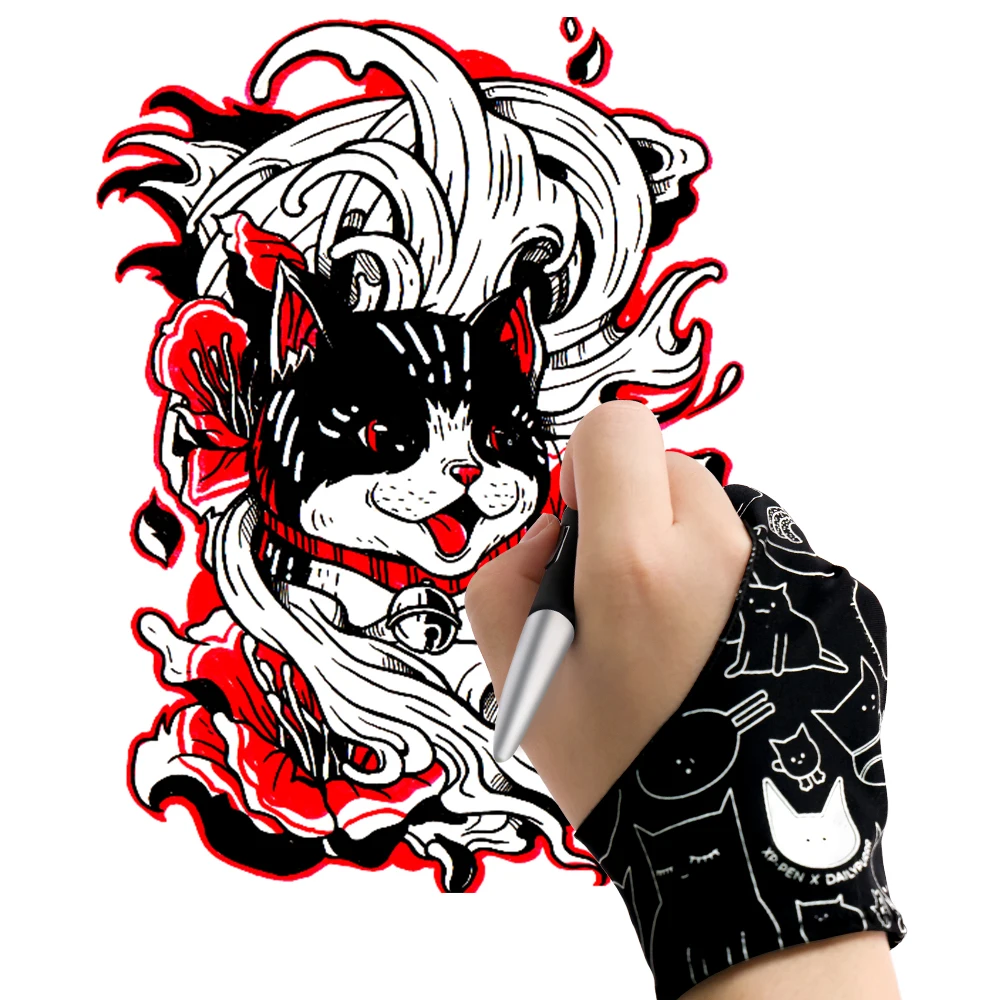 Xppen-luva Anti-incrustante Artista para Desenho Tablet Tamanho Livre Confortável Gato Bonito Exibição - Imagem 4