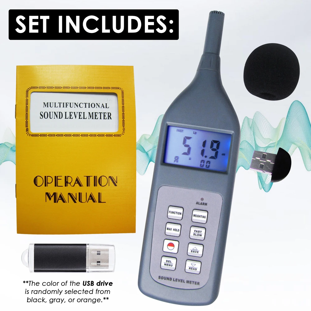 Professional Sound Level Meter 30~130dB USB Drive Software & Bluetooth for Workshop Vehicles Traffic Office School Hospital 2