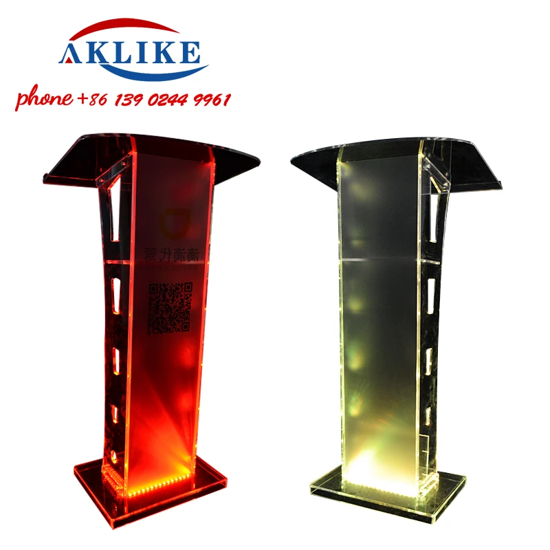 Cheap Pulpit Lectern Acrylic Standing Desk Church Platform Clear Podium With LED Light