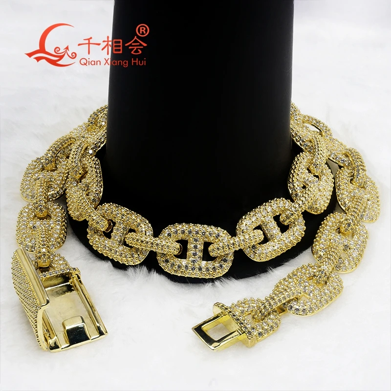 

Necklace 15mm Silver 925 pig nose Cuban Link Iced Out Hip Hop D VVS round Moissanite Link Chain Jewelry Women Men Gifts