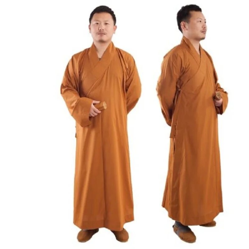 Unisex Buddhist Robe Men Women Frock Supply Meditation Monk Gown Long Thick Coffee Gray Yellow