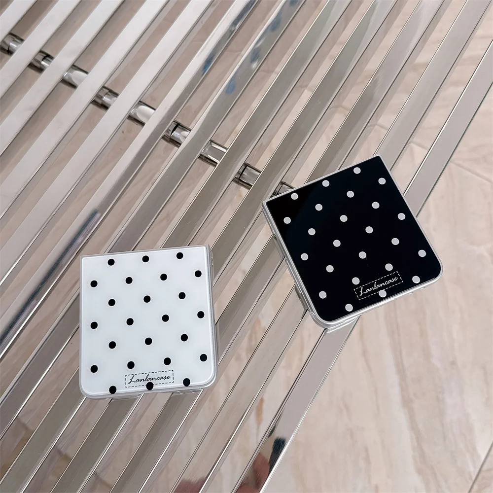 Elegant Black and White Polka Dot Tempered Glass Phone Case - Cute and Shockproof