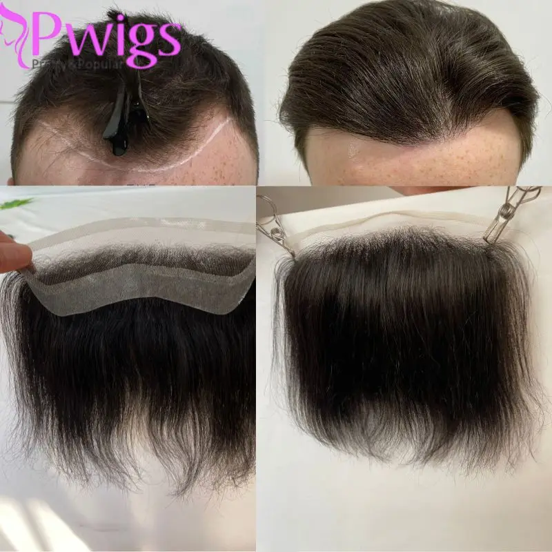 Transparent HD Invisible Lace Front Hairline French Lace V Shape Front Mens Toupee Frontal 1B Hairpiece human hair toupee