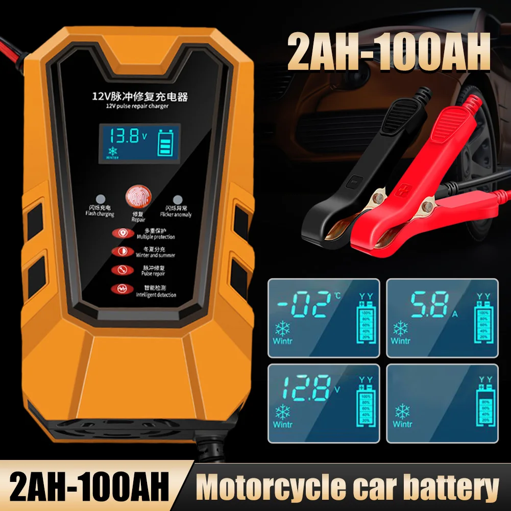 Caricabatteria Per Auto Intelligente 12V/6A Riparazione Automatica A Impulsi Con Display Lcd Per Moto Auto Agm Gel Al Piombo 2Ah-100Ah