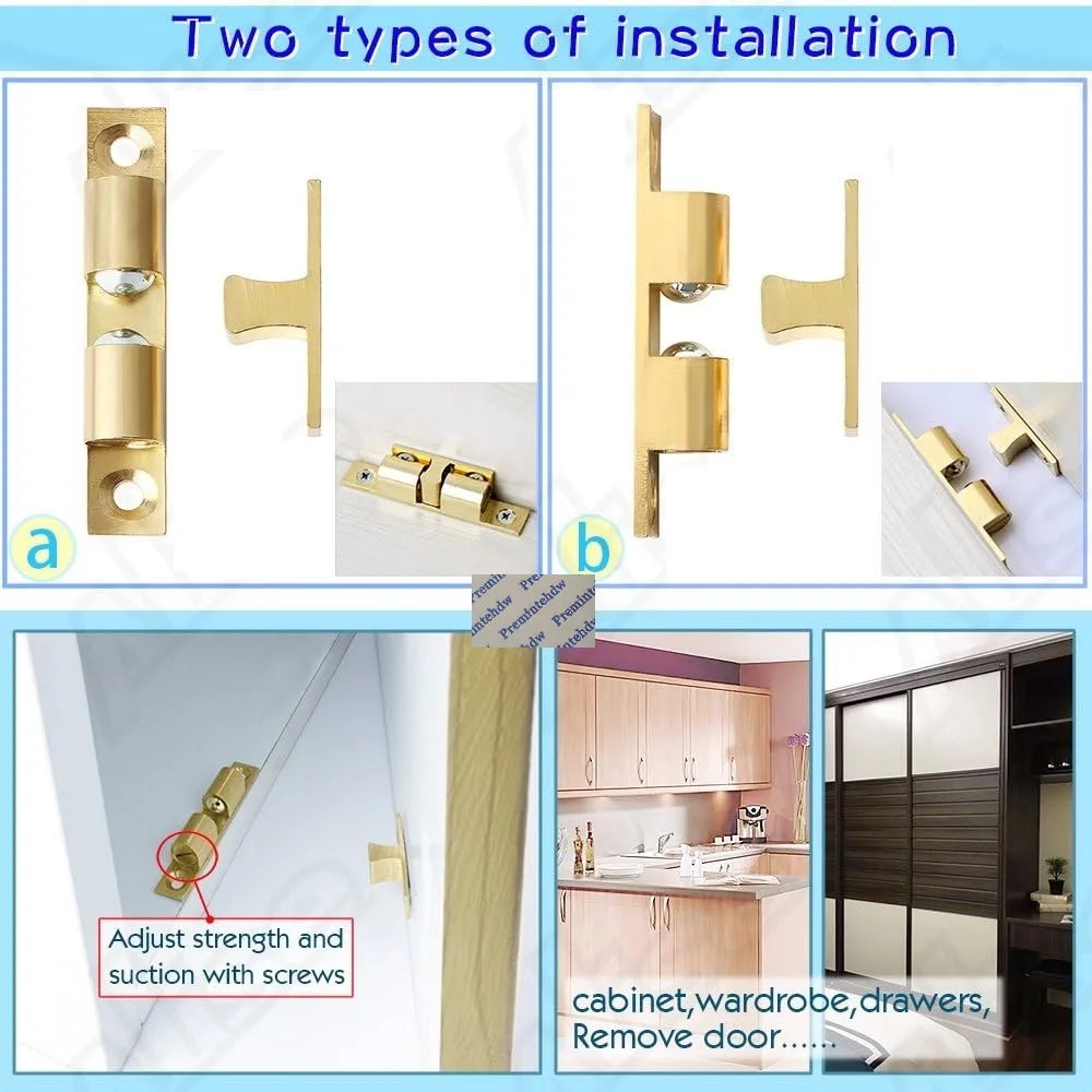 10Pcs Solid Brass Silver Adjustable Spring Ball Cabinet Door Catch Strike Latch Doorstop With Screws