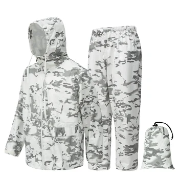 Tactical CP Snow White Portable Camo Raincoat Set Camouflage Rain Suit Bicycle Motorcycle Waterproof Military Man with Hood