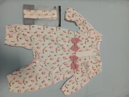 Baby Floral Bow Long-Sleeve Jumpsuit & Headband Set, 0–6M photo review