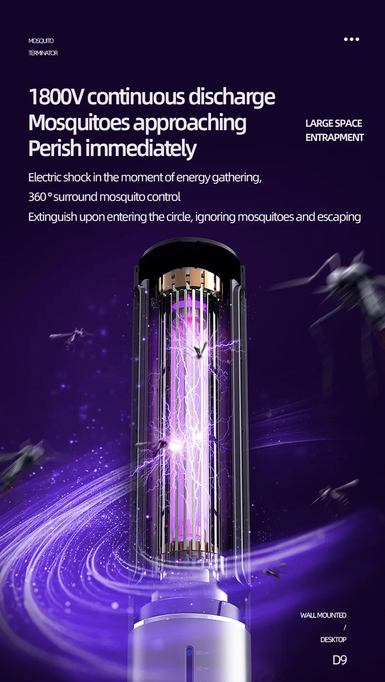 High-End Silent Wall-Hanging Electric Mosquito Lamp TYPE-C Rechargeable Portable Outdoor Insect Killer Hotel Mosquito Trap Lamp