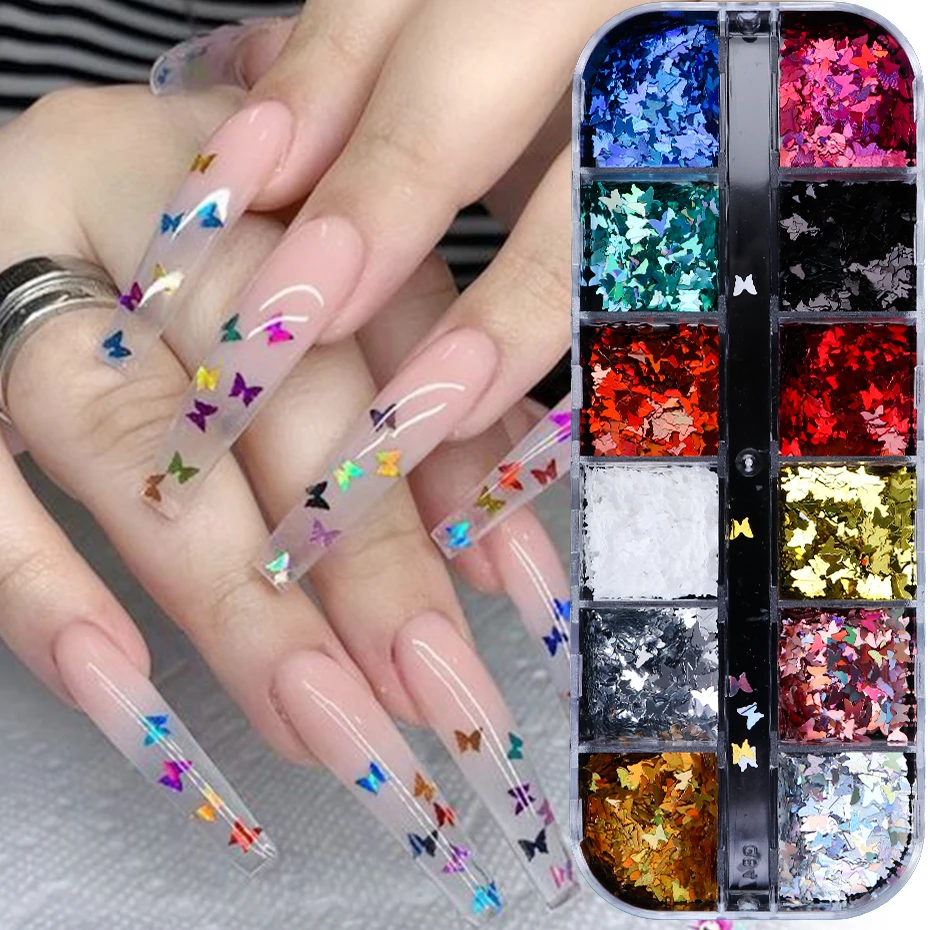 Nail Paillette Butterfly Sparkly Mirror Slice Nail Art Sequins Holographic Polish Flakes DIY Acrylic for Nails Dust LE1591