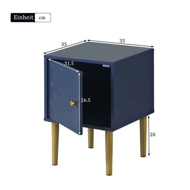 Set 2 comodino, comodino per camera da letto, blu Navy, squame di pesce design-H50/L35/P35 cm 3