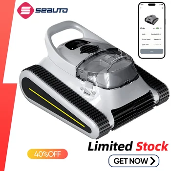 Seauto Cordless Pool Vacuum Robot Wall Climbing 45000Pa potente aspirazione per piscine fuori terra e interrate fino a 2000 piedi quadrati.