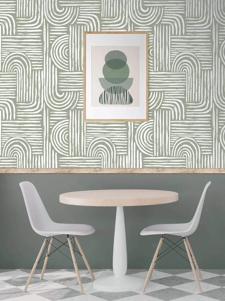 Papel de parede verde oliva estilo boho,