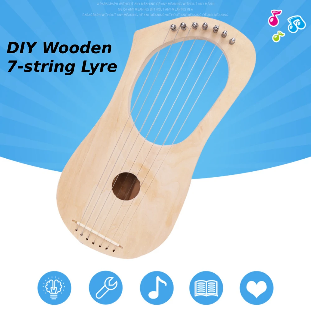 7 String DIY Set Harp Making Material Set Ancient Strings Instrument Lyres Wood String Instrument Boys and Girls Kids Gift
