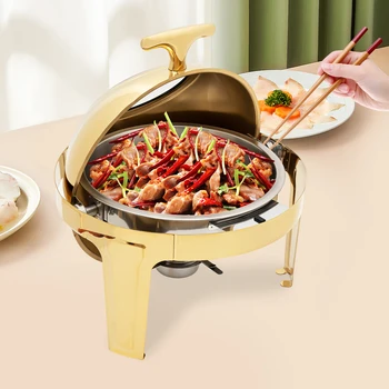 Round Stainless Steel Chafing Dish – Roll Top Buffet Warmer 1