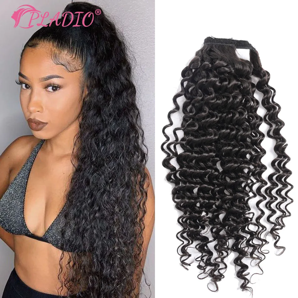

Ponytail Extension Human Hair Deep Wave 14-28 Inch Drawstring Ponytail With Clip Elastic Band Ponytail For Salon Supply 90-120 G