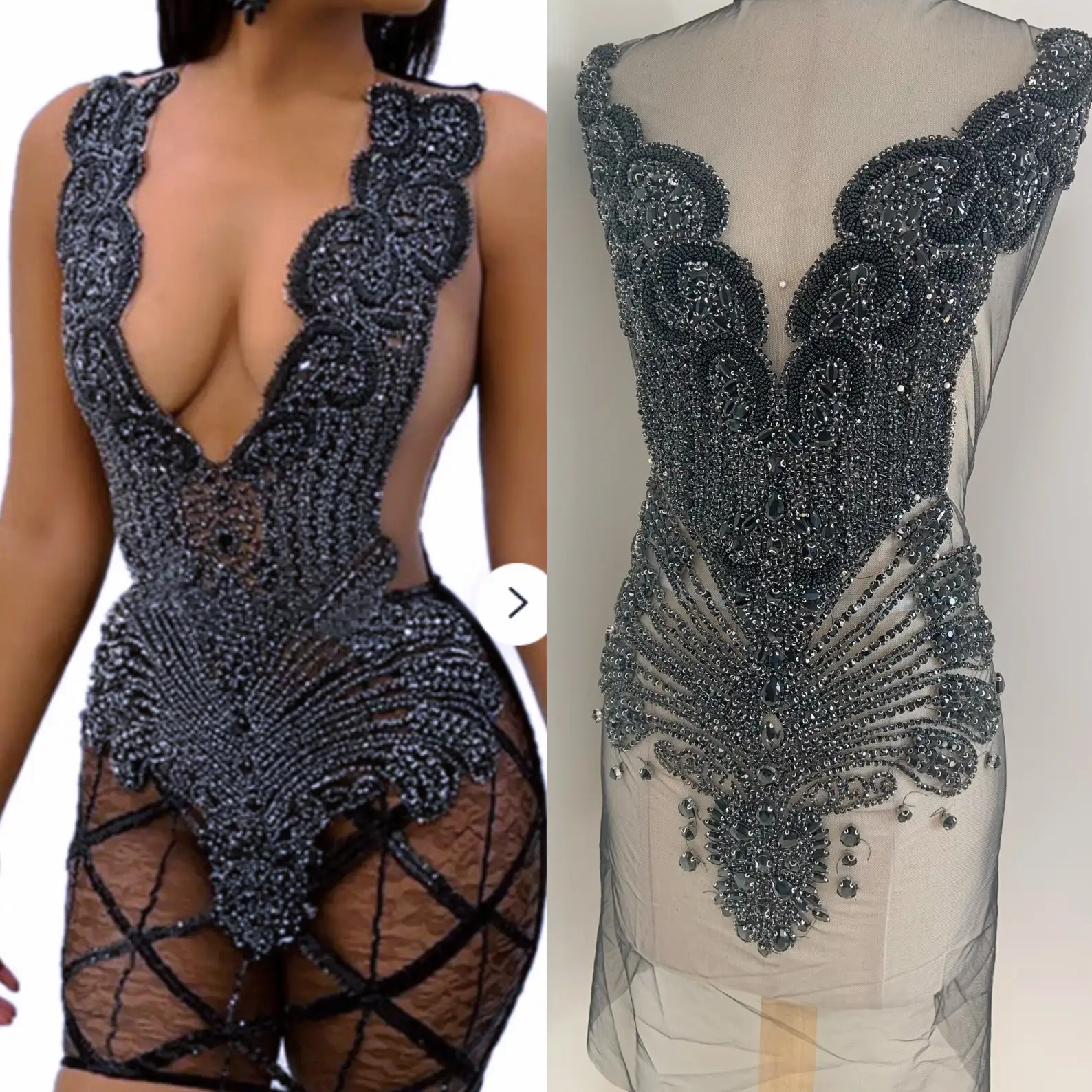 

Black Oversize Luxury 3D Heavy Rhinestone Floral Lace Applique Motif for Wedding Gown, Bridal Lace Veil