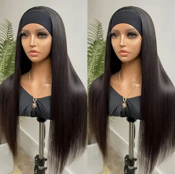 200 Density Straight Headband Wig Human Hair Wigs For Women Glueless None Lace Front Human Hair Natural Black 16-40inch 1