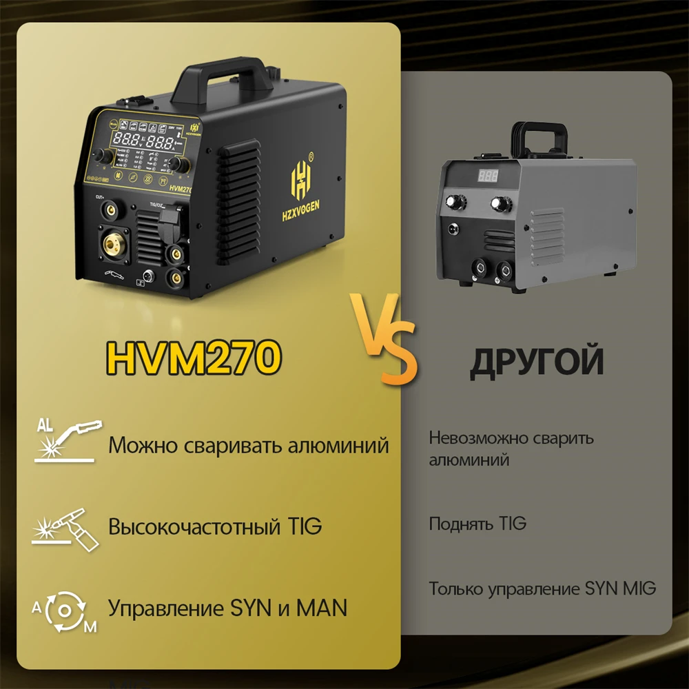 HZXVOGEN 270A 6 in 1 Aluminum Welding Machine CUT/MIG GAS GASLEE/MMA/HF TIG Digital Screen 2T 4T Spot Welding Inverter Welder