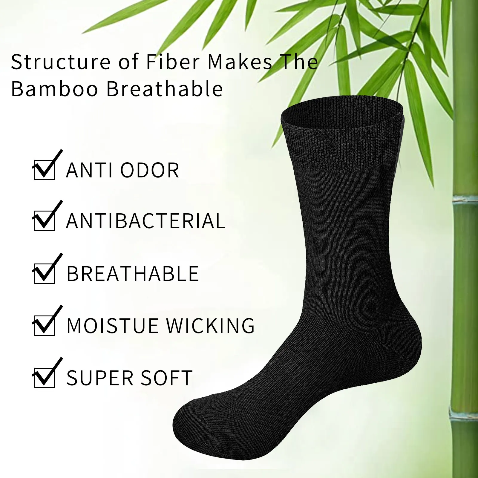 YUEDGE 5 Pairs Mens Bamboo Breathable Everyday Thin Socks Comfortable Formal Business Dress Socks For Men Size 37-46 EU