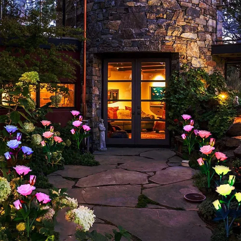 5 FLowers LED Solar Simulation Rose Flower Solar LED Light Garden Yard Lawn Night Lamp Landscape Garden Home Decoration Flowers