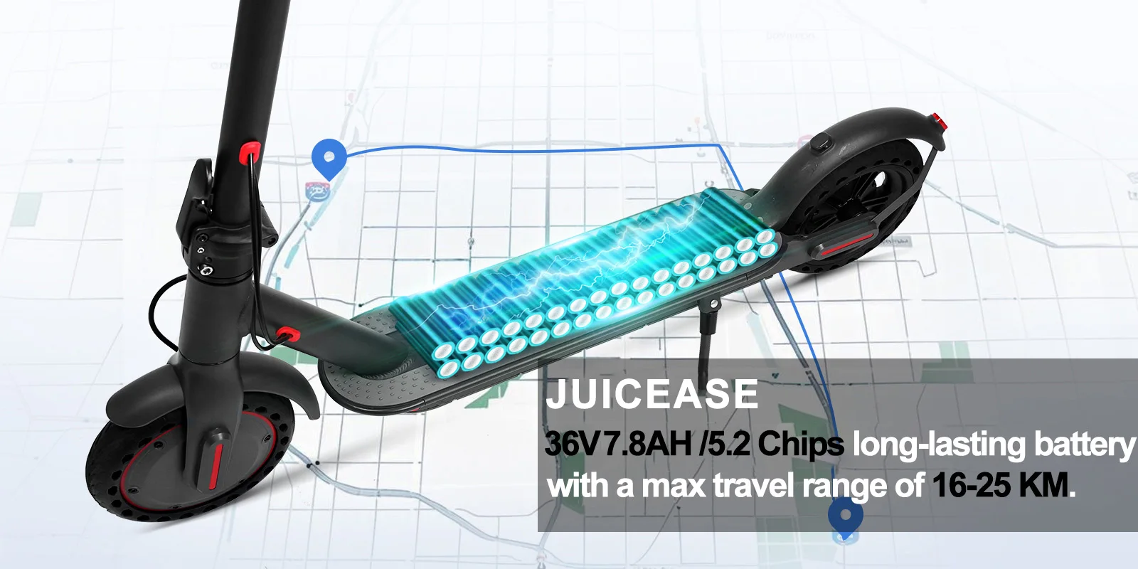 Scooter elétrica JUICEASE TX01 para adulto, potente motor de 7,8 Ah e 350 W, velocidade até 31 km/h, scooter elétrica com aplicação inteligente e chips 5.2