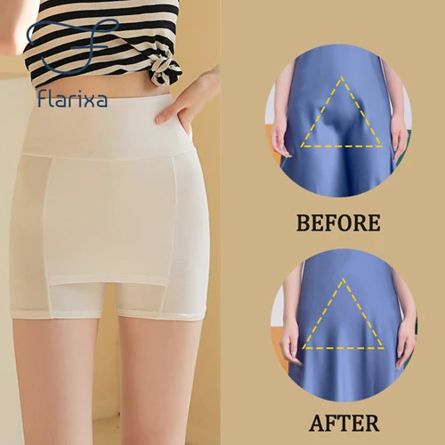 Flarixa 여성용 아이스 실크 하이 웨이스트 반바지, 심리스 반바지, 이중 스커트 아래 복서 안전 바지, 뱃살 관리 쉐이프웨어 2