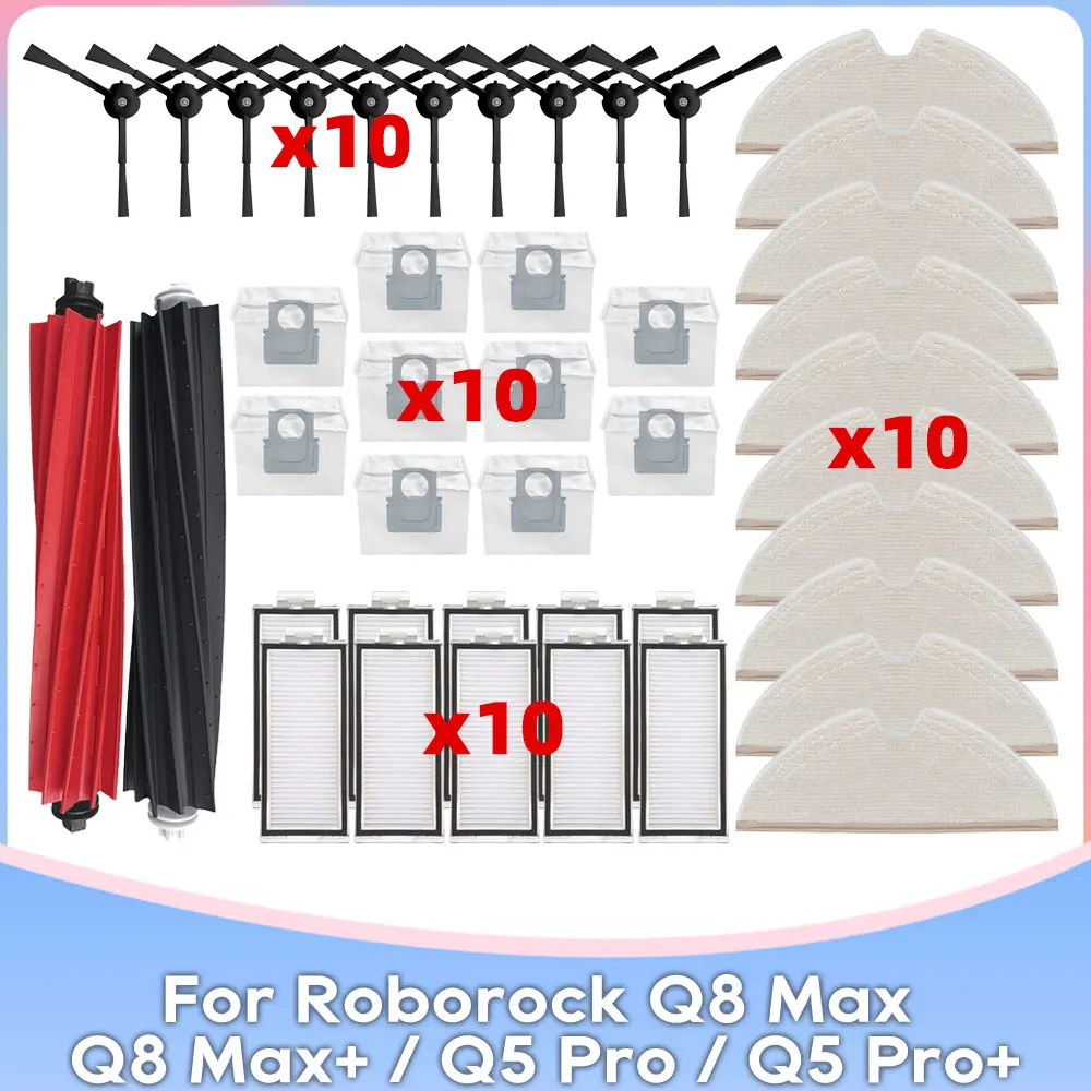 Compatível com Roborock q8 Max q8 Max+ q5 Pro q5 Pro+ Peças de Reposição para Robô Aspirador de pó Escova Principal Filtro Hepa Pano de Mop Pano de Pano Bolsa de pó