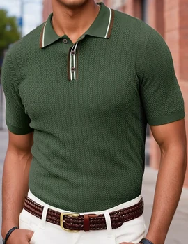 Men's Knitted Short Sleeve Textured Pullover Sweater, Stylish and Comfortable, Suitable for Casual Spring and Summer Wear" 2